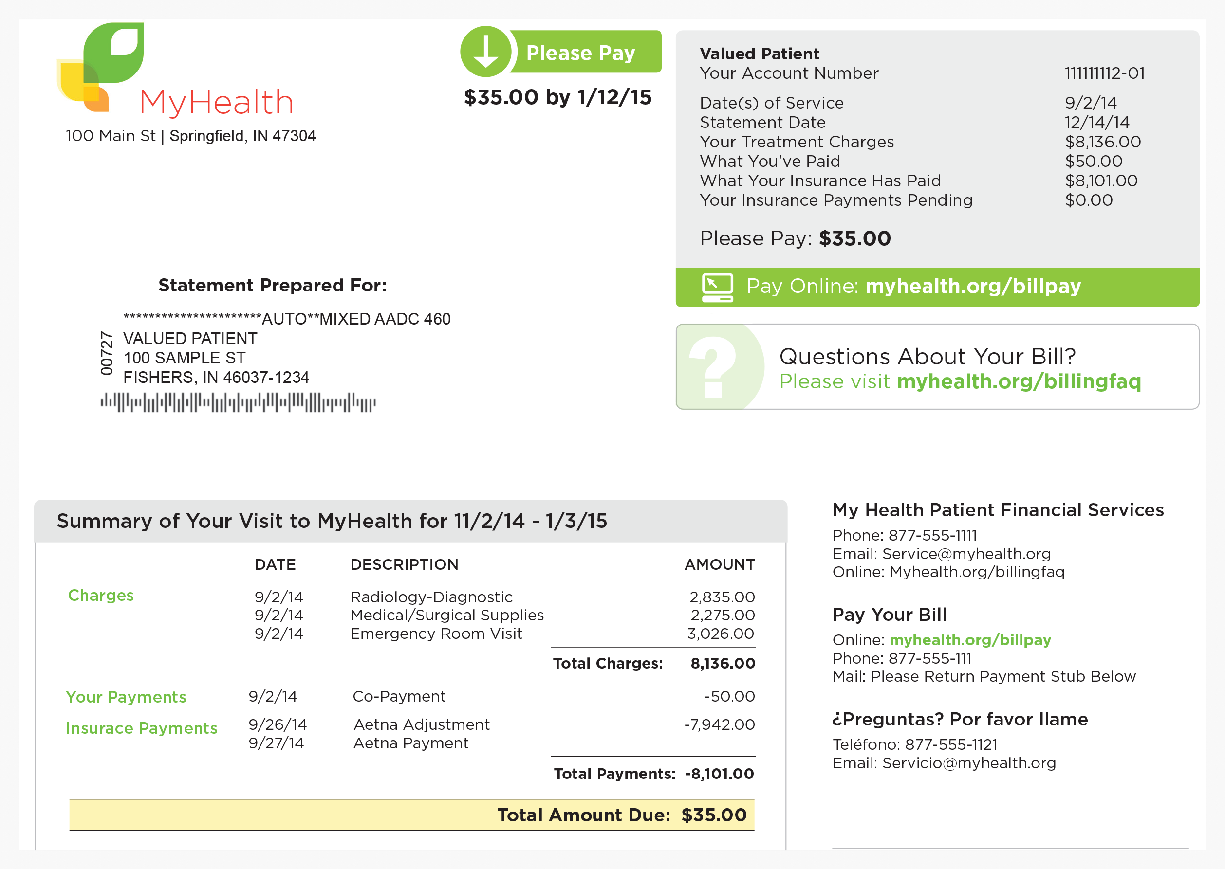 Using color to create contrast on a billing statement design