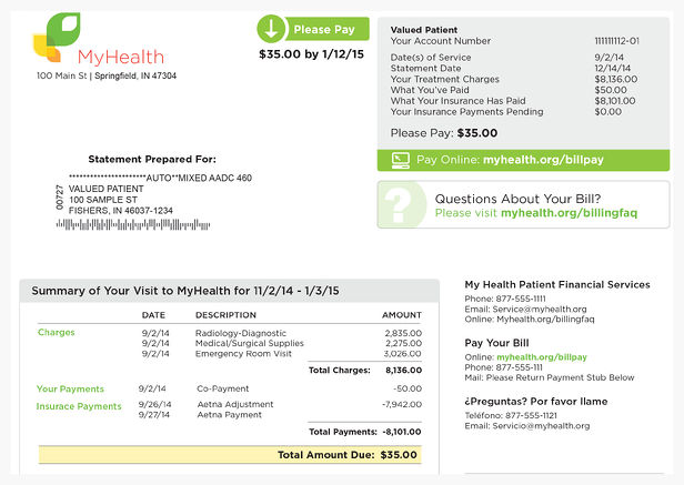 Using color to create contrast on a billing statement design