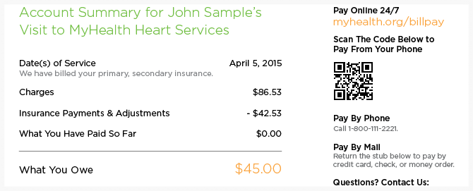 QR code on printed patient billing statement